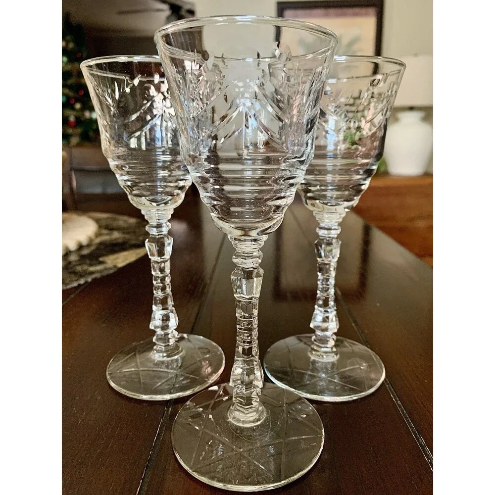 Vtg Libbey Rock Sharpe Artic Rose Crystal Water Goblets Set 5 Grandmillennial